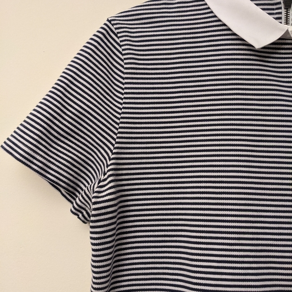 BROOKS BROTHERS White Collar Striped Tee with Zippered Back - Picture 5 of 7